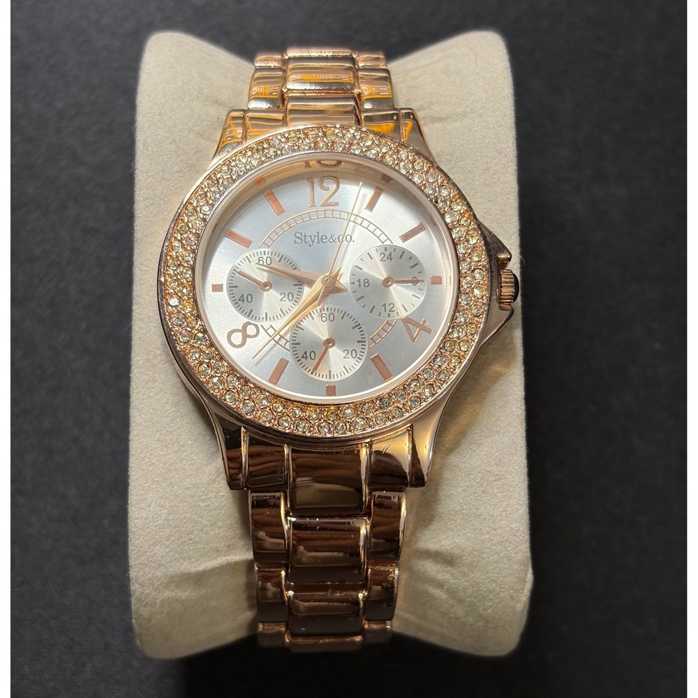 Style & Co Wristwatch Womens OS Rose Gold Crystal Bezel Chronograph Look Fashion